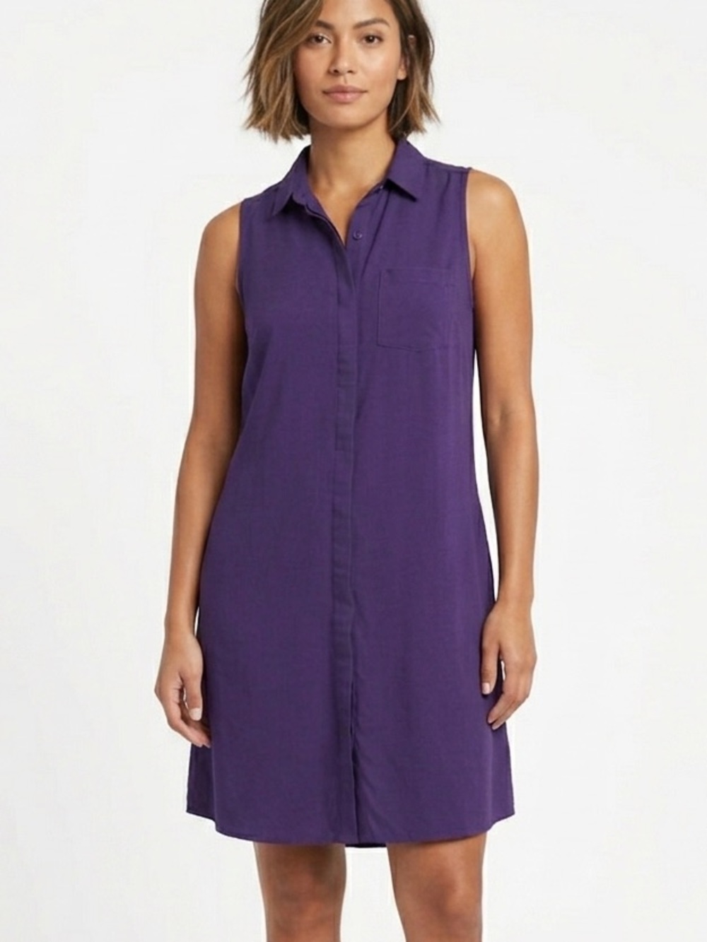 A.N.A. A NEW APPROACH Purple Sleeveless Shirt Dress Button Down Pocket Sz Small